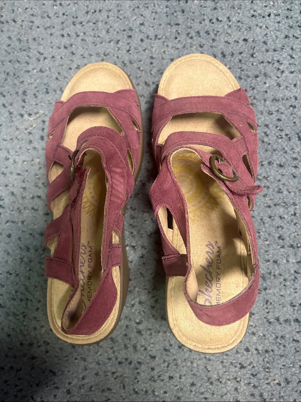 Skechers Women's Plum Suede Strappy Memory Foam Sandals